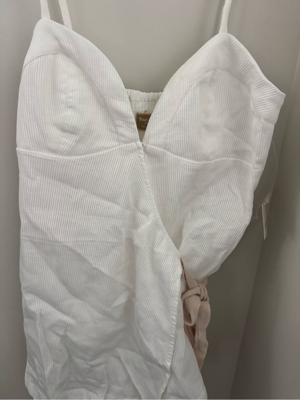 NWT -Free People Light Cream Ribbed Wrap Romper - Picture 5 of 8